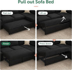 HONBAY Sectional Sleeper Couch with Pull Out Bed, U Shaped Sectional Sofa with Storage, Modular Velvet Sectional Couches for Living Room, Black