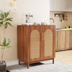 Tribesigns Set of 2 Rattan Sideboard Buffet with Storage, 59 Inch Accent Cabinet with Doors, Storage Cabinet for Dining Room, Living Room, Kitchen, Caramel Brown