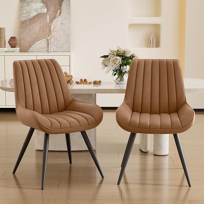 Dining Chairs Set of 4, Mid Century Modern Kitchen Chairs with Soft Cushion, Comfortable Upholstered Fabric Dining Room Chairs for Kitchen, Brown