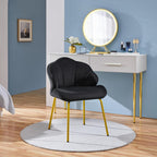 Yaheetech Flower Shape Vanity Chair with Petal Armrests, Black | Velvet Makeup Chair no Wheels with Golden Metal Legs, Modern Side Armchair with Back for Living Room/Bedroom/Home Office