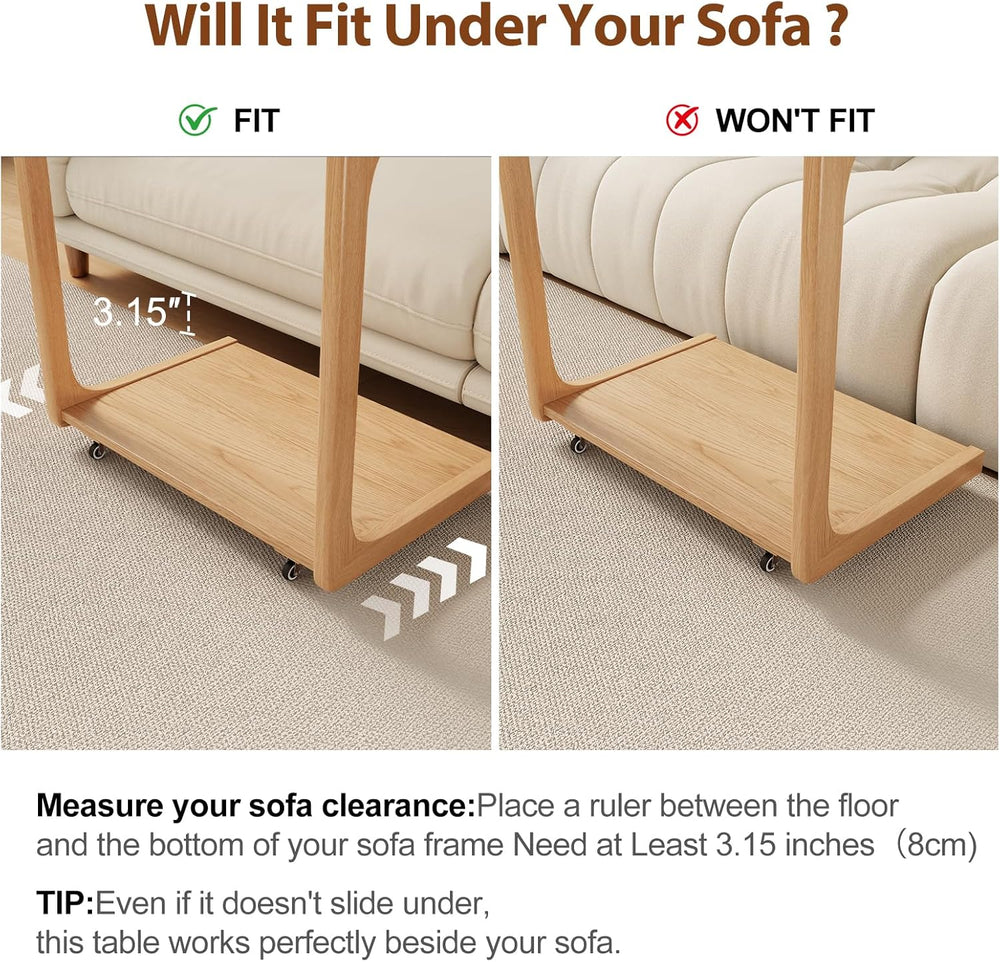 AQIMUELE Wooden C-Shaped End Table,Couch Table with Adjustable Desktop,Small ...