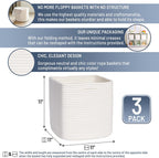NaturalCozy Storage Cubes 11 Inch Cotton Rope Woven Baskets for Organizing, 3-Pack | Cube Storage Bin | Square Storage Baskets for Shelves Organizer, Classroom, Kids Toy Bins, Closet, Baby Nursery