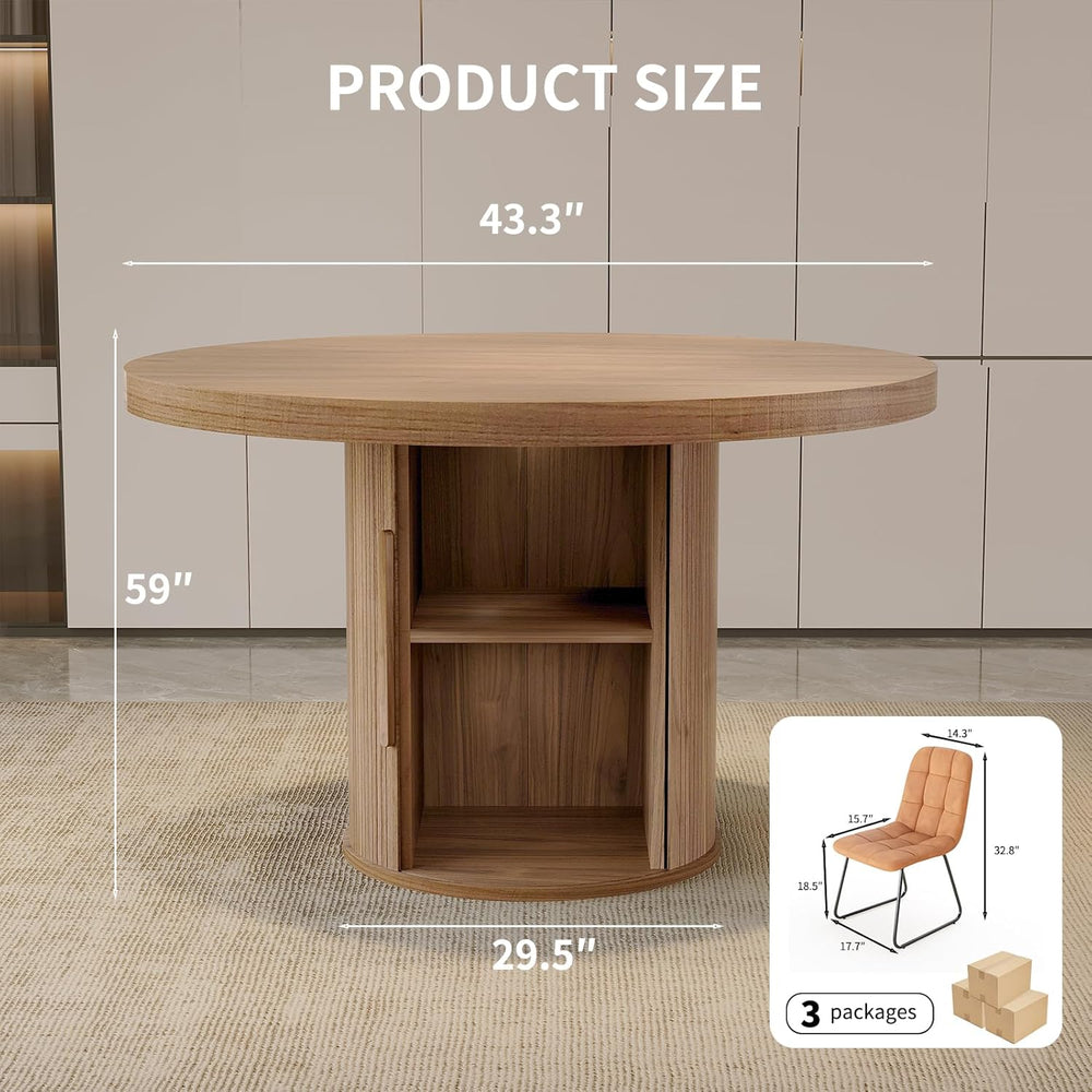 5-Piece Dining Set for Small Spaces 43.3" Round Table & 4 PU Leather...