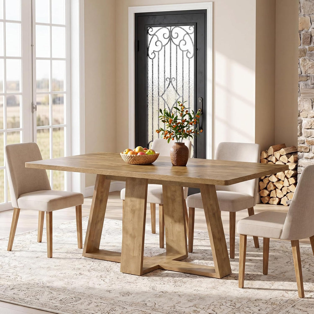 Tribesigns 63-Inch Dining Table, Farmhouse Kitchen Table with Wooden Pedestal...