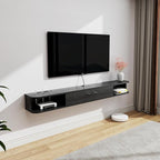 Floating TV Unit, 47'' Wall Mounted TV Cabinet, Floating Shelves with Door, Modern Entertainment Media Console Center Large Storage TV Bench for Living Room & Office (47.24IN, Black)