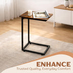 Aliha C Shaped End Table | C Table for Sofa with Rounded Corners | Slide Under Couch Side Table | Wood Top Metal Frame | Living Room Bedroom Bedside |