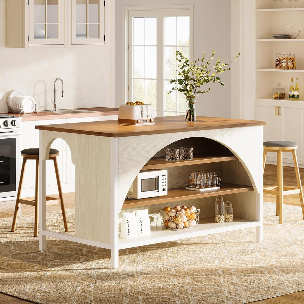 Tribesigns Kitchen Island with 3 Storage Shelves, 55" W Kitchen Shelf wi...