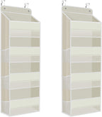 2 Pack Over The Door Organizer, Hanging Storage Organizer with Clear Window, 40lb Ultra Sturdy Large Capacity Room Organizer for Pantry Laundry Bathroom Nursery Closet (Beige)