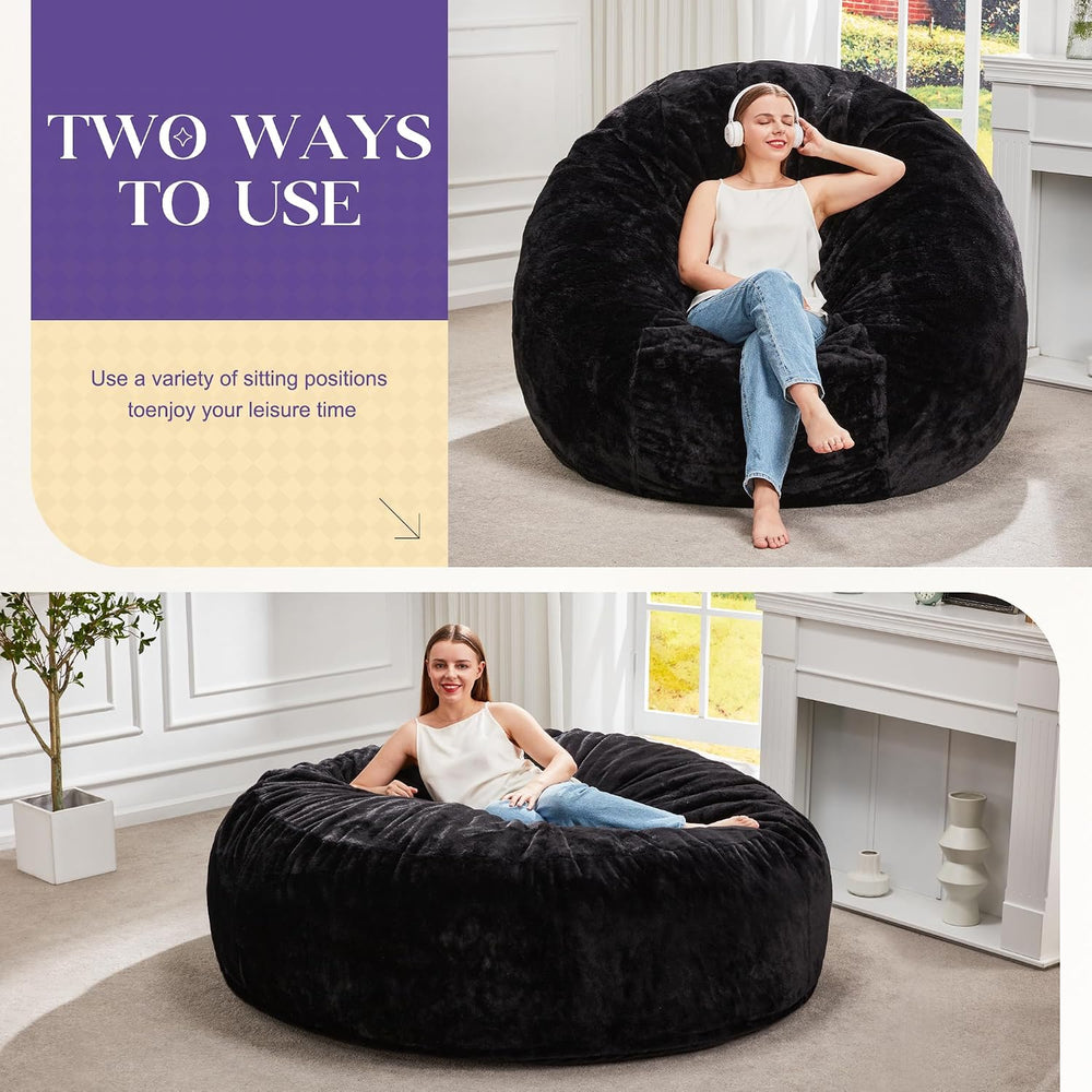Hobestluk Bean Bag Chair for Adult Giant Beanbag with Filler Black 5FT | Brea...