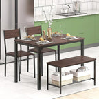 SogesHome Kitchen Table Set for 4, Compact Dining Table Chair Set with Bench, 4 Piece with Built-in Storage Racks, Metal Frame, for Apartment, Restaurant, Dark Brown