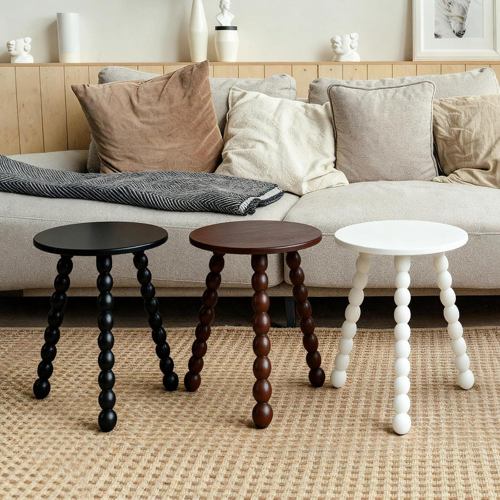 Round Side Table, Solid Wood Small End Table for Small Space, Accent Table Ni...
