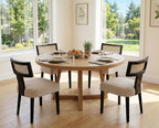 Rattan Dining Chairs Set of 4, Modern Dining Chair, Kitchen Dining Room Chair, Curved Cane Back Upholstered Linen Fabric Dining Chairs with Black Wood Frame, Beige
