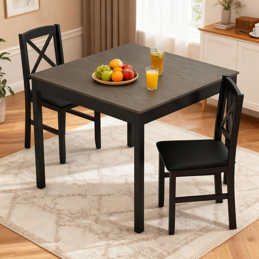 POWERSTONE Small Dining Table Set for 2, Square Kitchen Table with 2 Upholste...