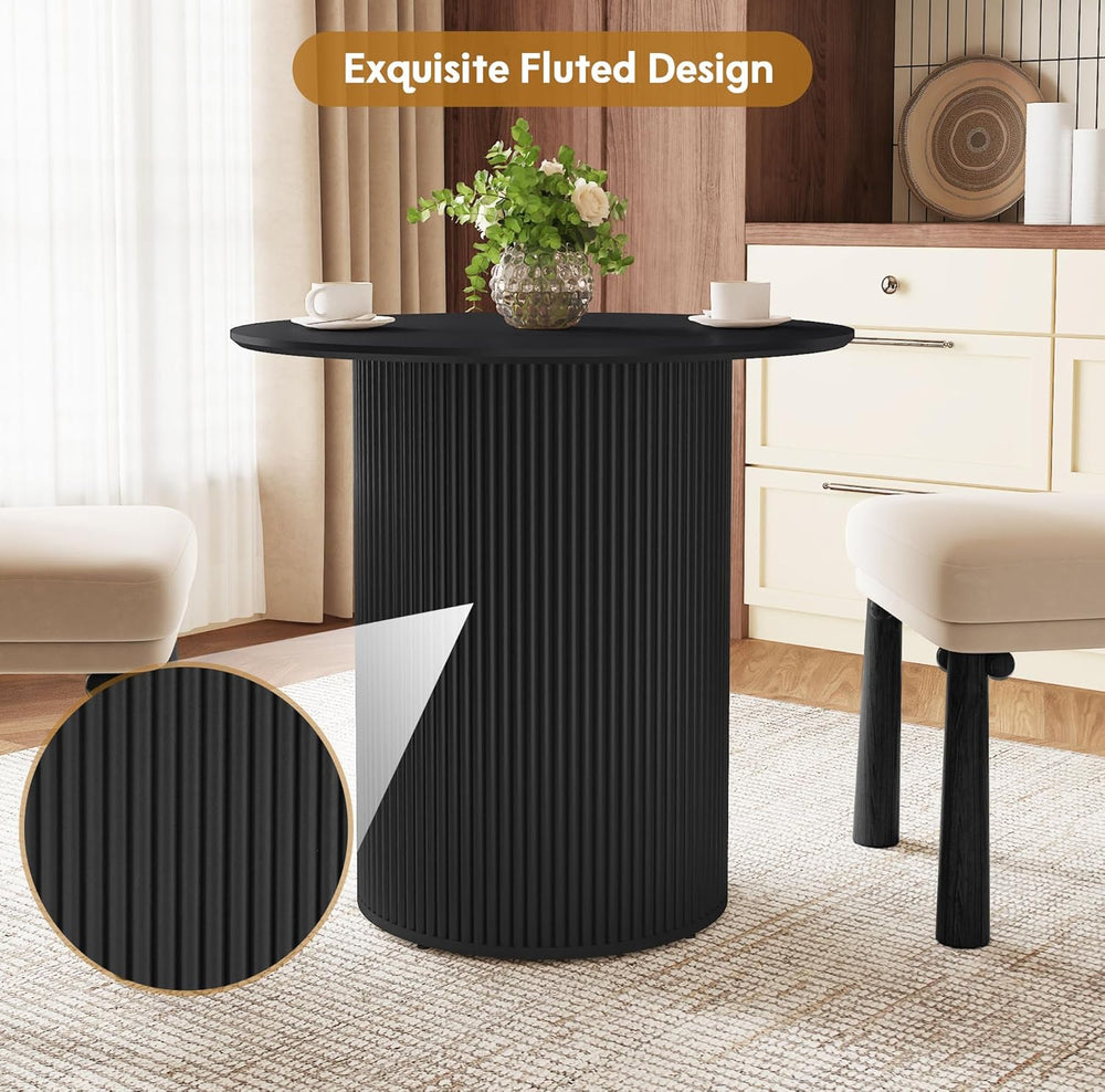 31.5 inch Round Dining Table for 2, Farmhouse Wood Fluted Dinner Round Kitche...