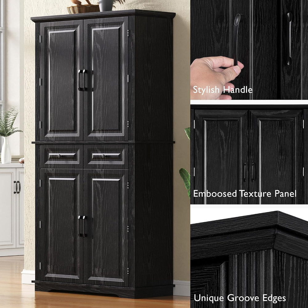 71" Tall Kitchen Pantry Cabinet, Freestanding Storage Cabinet with 3 Pul...