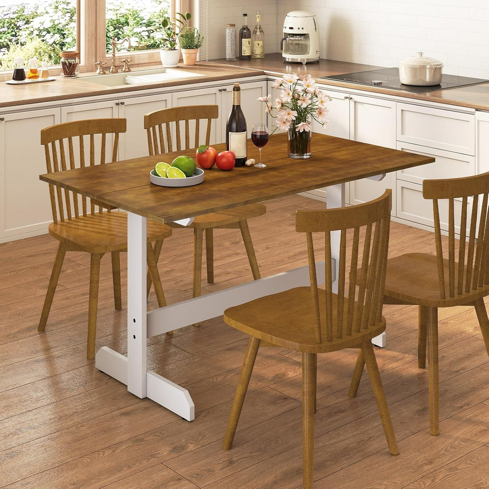 Giantex 55" Dining Table for 4-6, Farmhouse Kitchen Table with H-Shaped ...