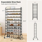 STO STO Expandable Shoe Rack, 10-Tier Metal Tall Shoe Rack for Garage, Up to 44 Pairs Adjustable Shoe Rack Storage for Front Door Entrance, Free Standing Shoe Rack Organizer for Entryway, Black