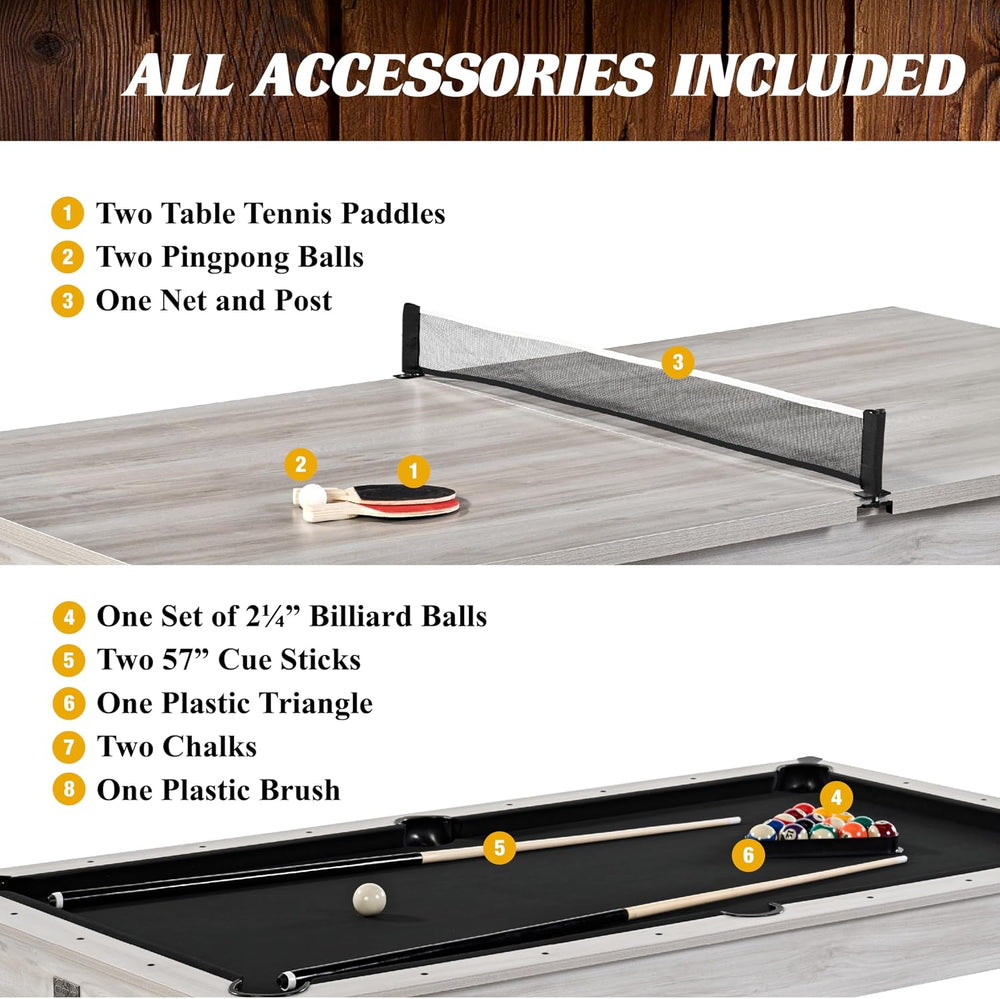 Barrington Billiards 7Ft Combo Table 3-in-1 Pool Table, Dining & Ping Pong