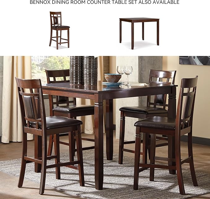 Signature Design by Ashley Bennox Dining Room Table and Chairs with Bench (Set of 6), Brown