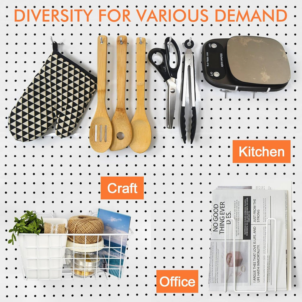 Pegboard Basket Organizers, Peg Board Large Baskets Hooks Bins Cups Tool Organizer 42 Pack Set, Wall Storage Display Hanging Accessories for Craft Office Stadio Shed Garage Organization (White & Pink)