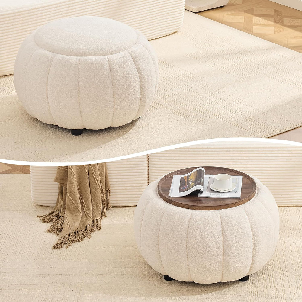 30 Inch Round Storage Ottoman Coffee Table for Living Room, Bedroom | Teddy F...