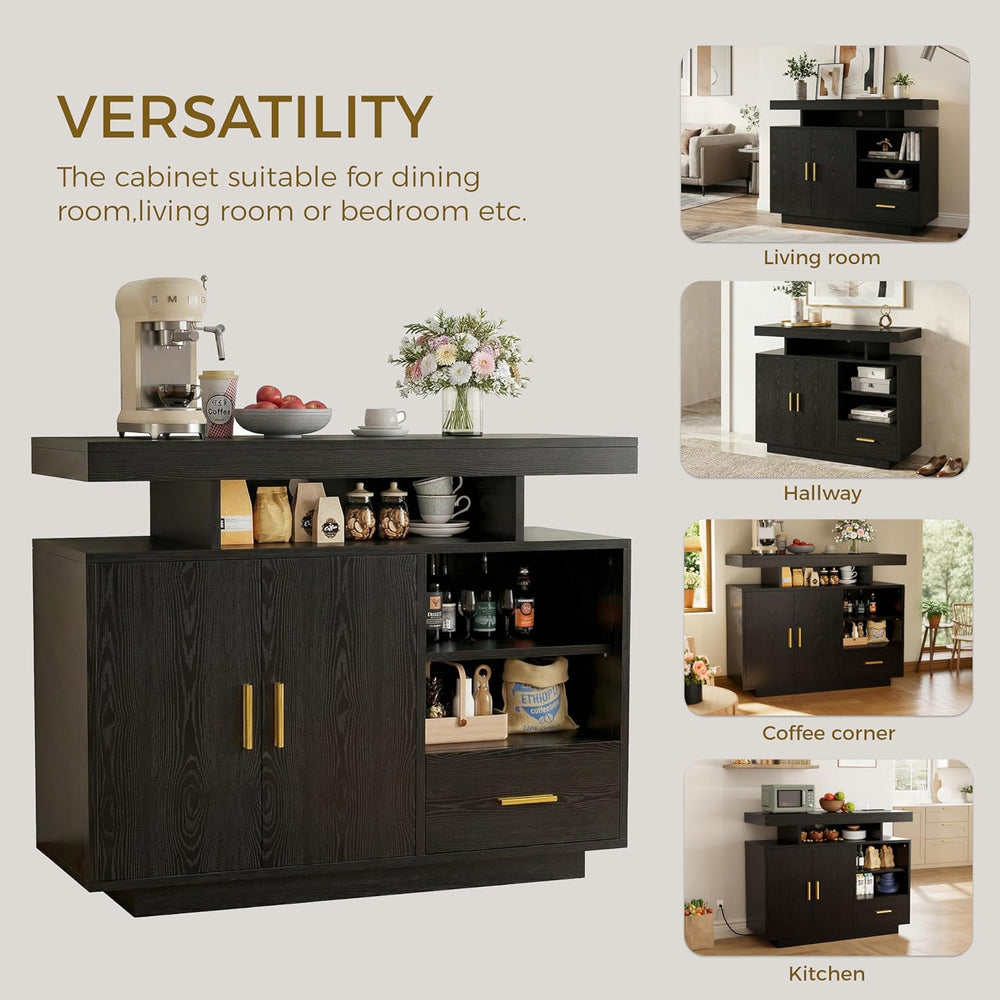 IRONCK Buffet Cabinet, Sideboard Cabinet with Power Outlet and LED Light, Mod...