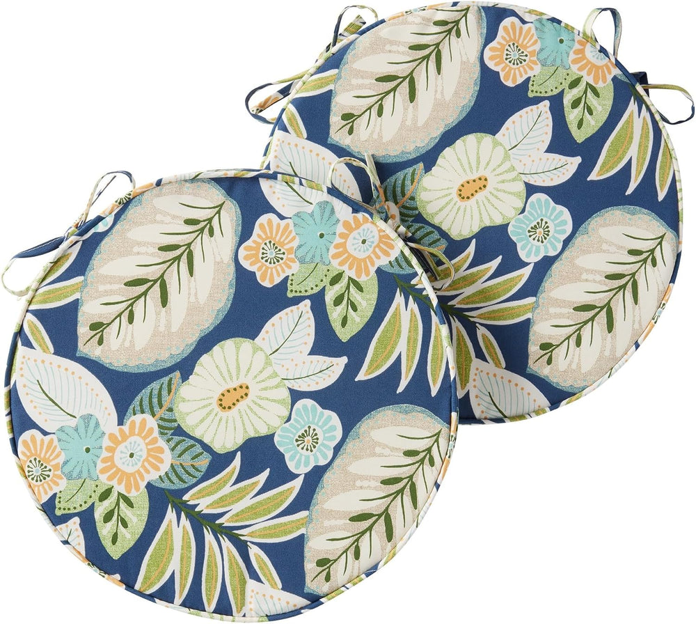Set of 2 Outdoor 18 inch Round Patio Dining Chair Pads – Comfortable Fiber-Fi...