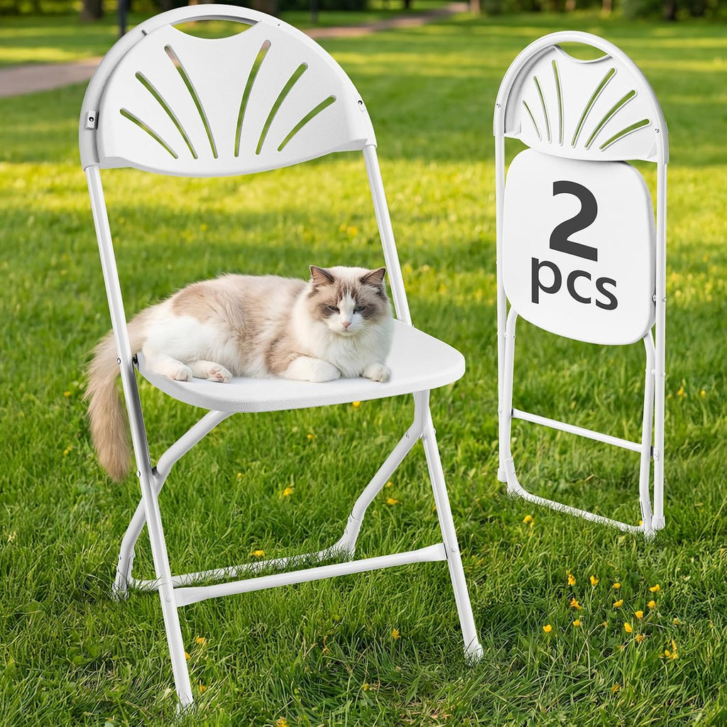 Folding Chair 2 Pack, Portable Foldable Chair with Ergonomic Design Back&Seat, Plastic Chairs for Party Wedding Dinning Indoor&Outdoor Use, Metal Frame Supports up to 350lbs, White