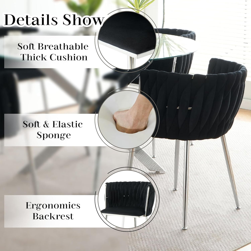 Silver Glass Round Dining Set for 4, 36'' Modern Minimalist Luxury Ci...