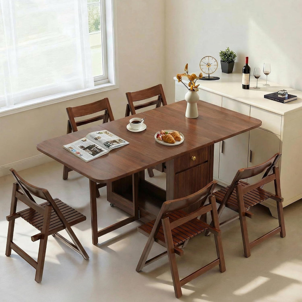 Drop Leaf Table and Chairs - 59" Fully Assembled Folding Dining Table 4-...