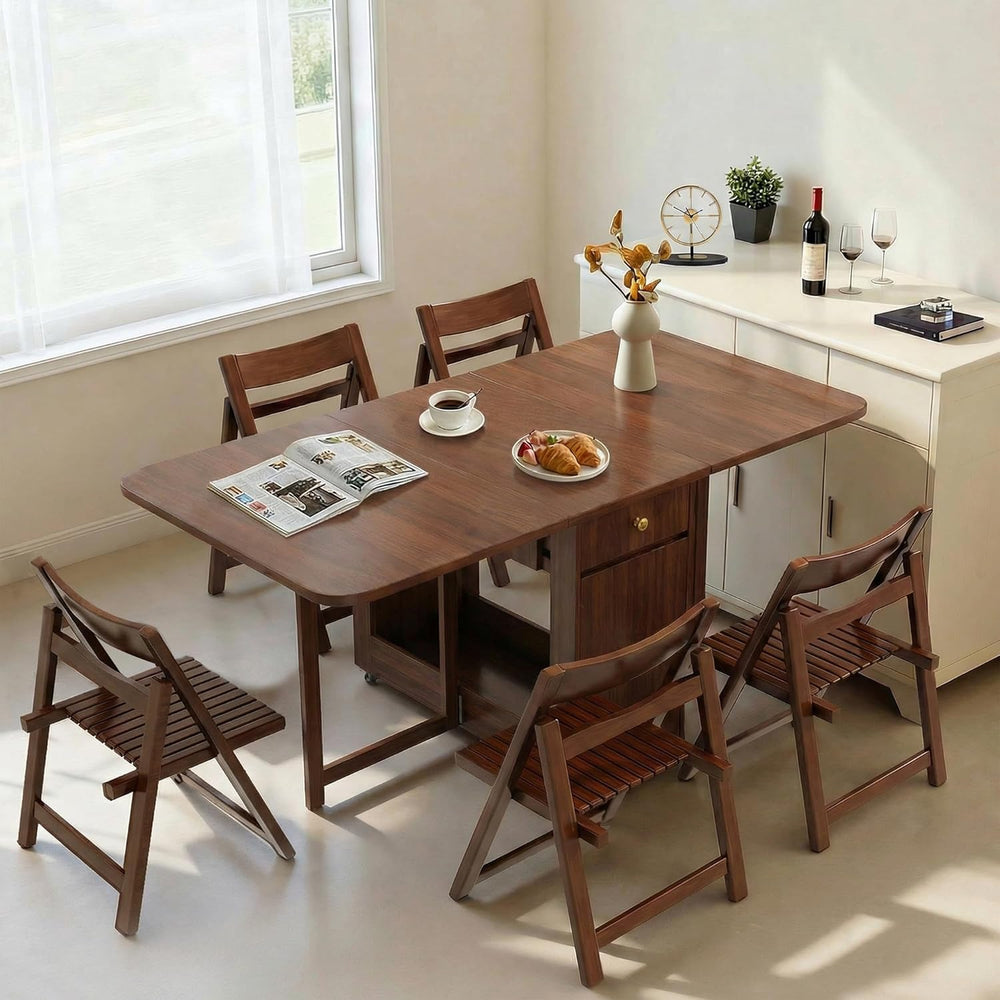 Small Drop Leaf Table - 51" Fully Assembled Folding Dining Table 4-6 Sea...