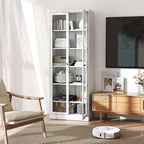 Tall Kitchen Cabinet Storage, Food Pantry Cabinet with Doors and Shelves, Tall Kitchen Cabinets with 5 Adjustable Shelves, White Metal Cabinets for Dining Room (White + Glass Door + Metal)