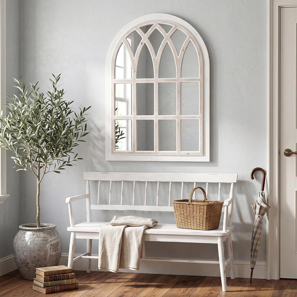 Farmhouse Window Pane Mirror, Large Decorative White Wall Mirror