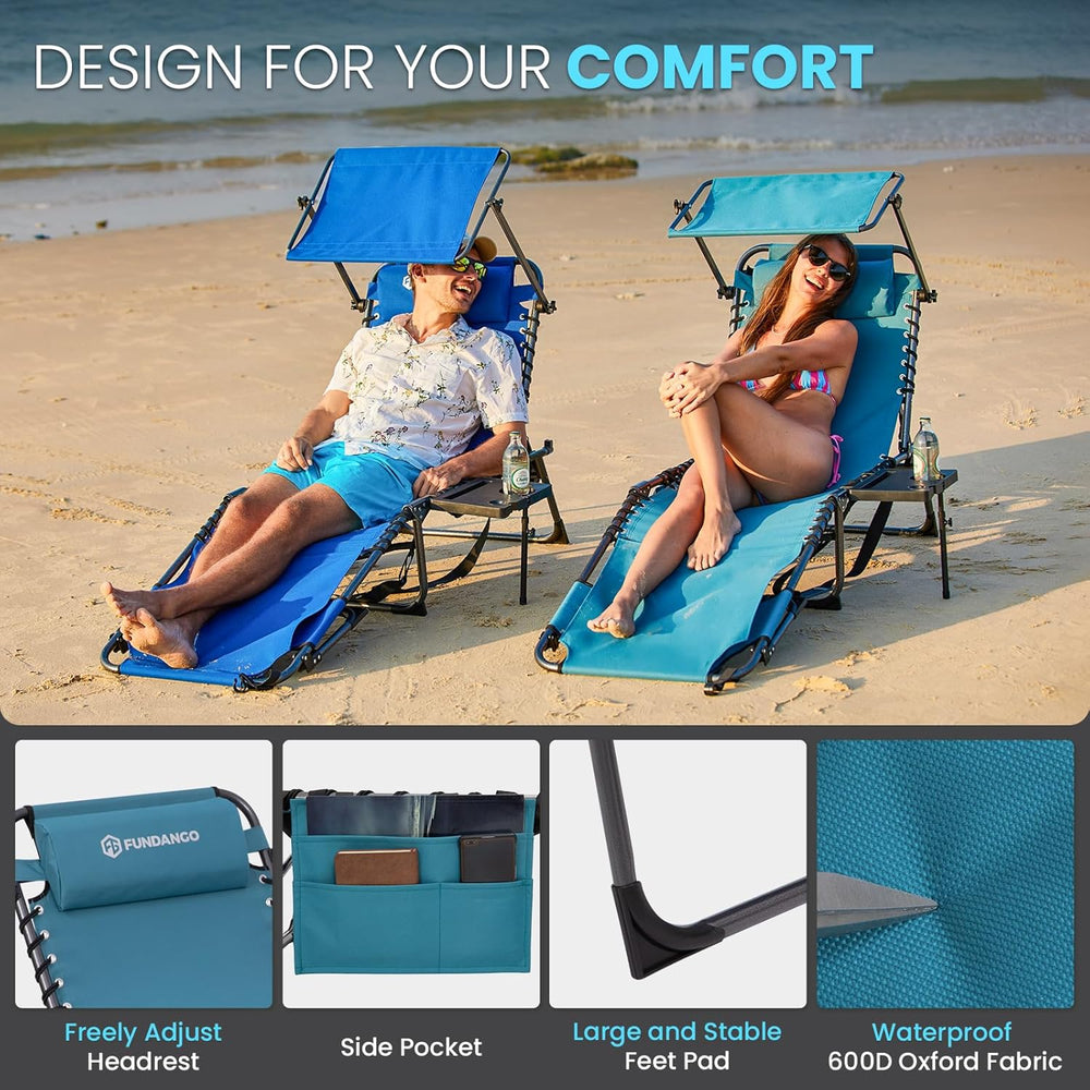 FUNDANGO Heavy Duty Tanning Chair with Face Hole & Canopy, 400lbs Beach L...