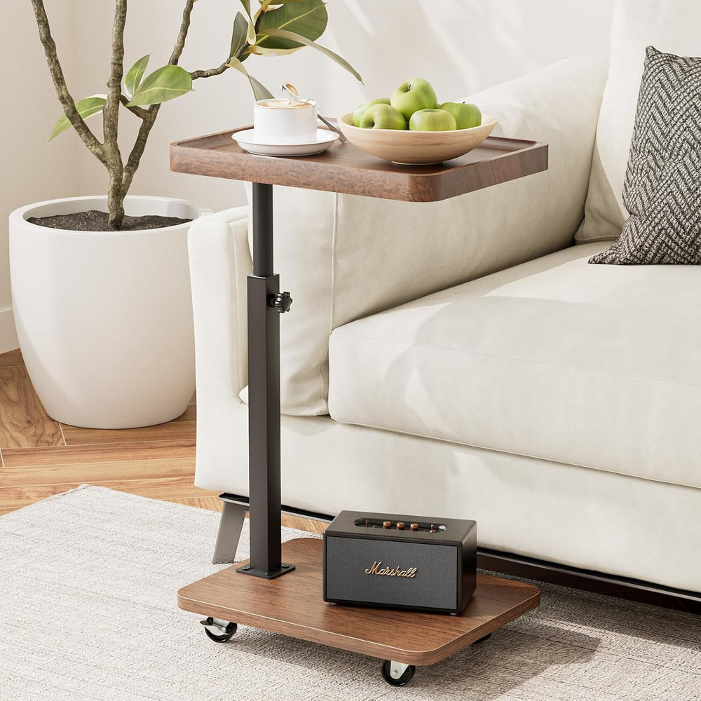 TV Tray Table Set of 2, C Shaped Adjustable End Side Table(Brown)