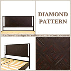 Bme Ethan King Size Bed Frame with Diamond Headboard, Rustic Mid-Century Modern, Solid Acacia Wood, No Box Spring Needed, Slat Support, Rustic Black