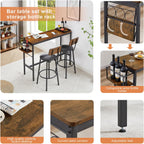 Bar Table Set with Wine Bottle Storage Rack. Rustic Brown,47.24'' L x 15.75'' W x 35.43'' H, One Size