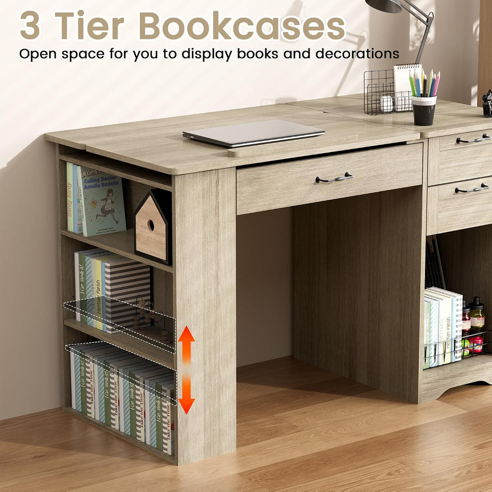 Drafting Table with Storage Cabinet & Drawers, Adjustable Drawing Table w...