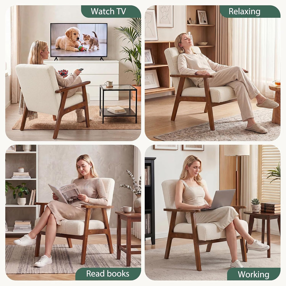 Furniliving Mid Century Modern Accent Chair, Wood Frame Upholstered Arm Chair...