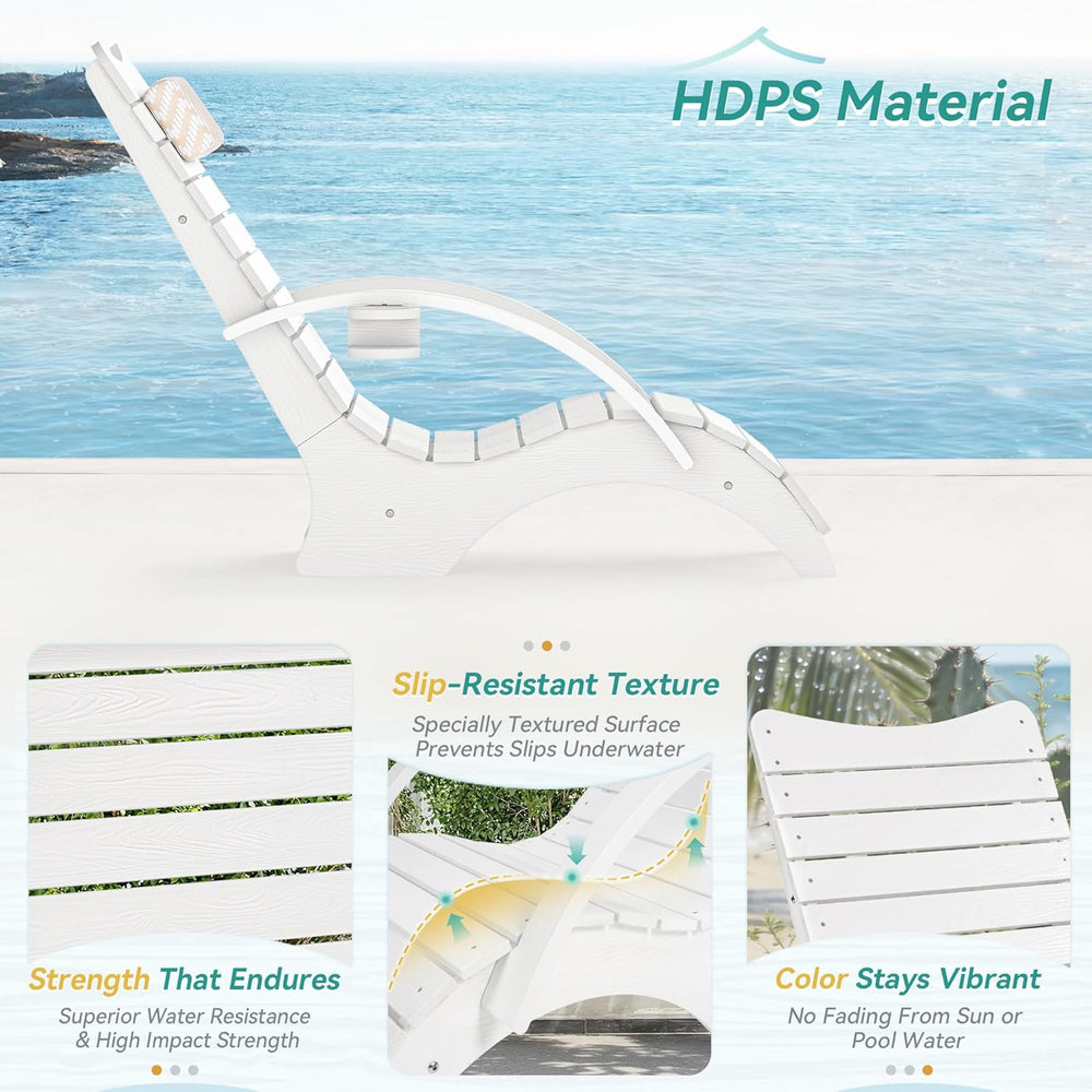 Pool Lounge Chairs Set of 2, Shallow Water 8-10 Inches Deep, HDPS Fade Resist...