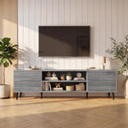 JUMMICO Mid-Century Modern TV Stand for 65-70 Inch TVs, 63 Inch Media Console with Storage, Entertainment Center with Push-Open Cabinets and Cable Management for Living Room (Grey, 63 Inches)