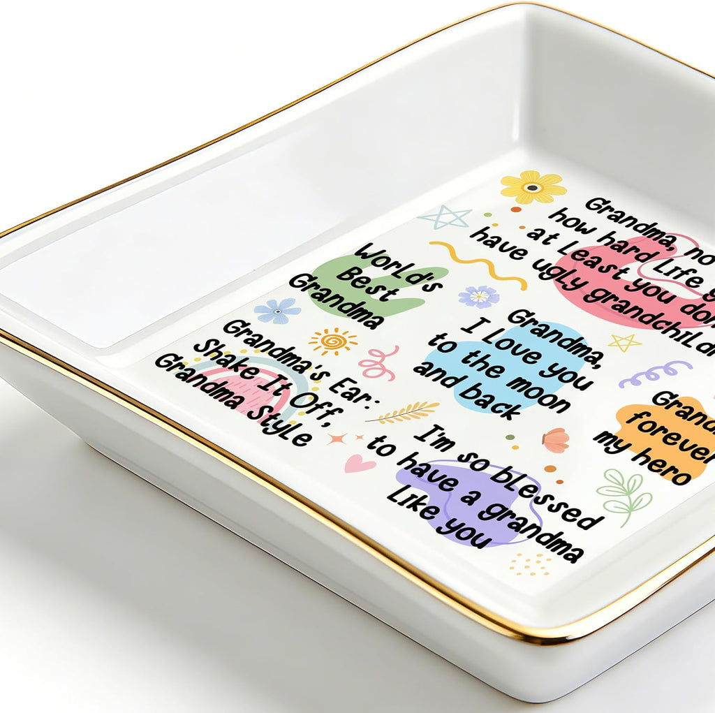 PUDDING CABIN Best Grandma Gifts from Grandchildren: Ceramic Ring Dish - Blessed to have a grandma like you - Gift for Grandma Mothers Day, Birthday, Christmas & Wedding