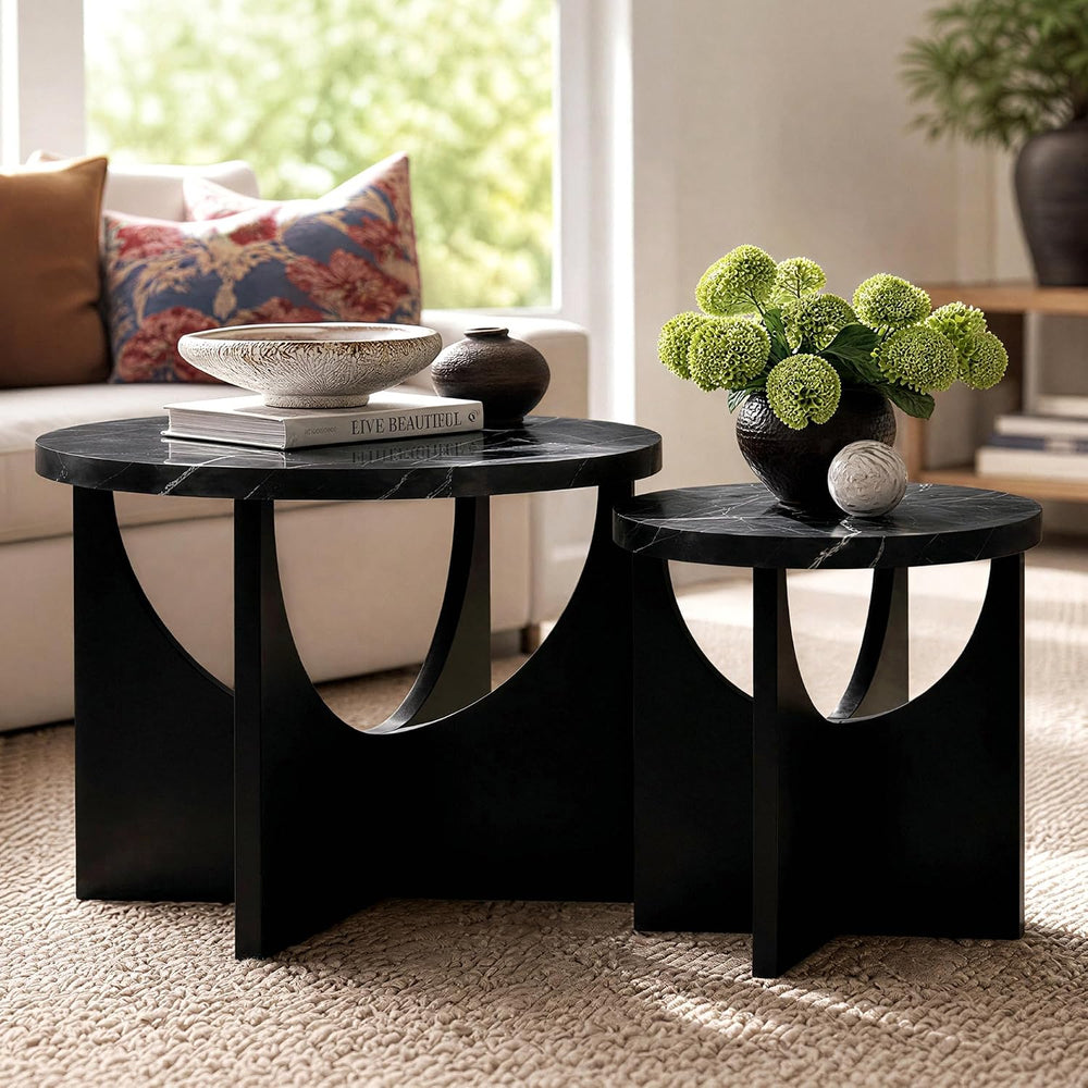 LIKIMIO Nesting Coffee Tables Set of 2, 23.6" Small Round Tables, Black