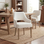 Farmhouse Dining Chairs Set of 2 Linen Kitchen Chairs with Arm Upholstered Accent Side Chair w/Wood Legs for Living Room/Dining Room/Bedroom/Restaurant, Upgraded Size, Cream