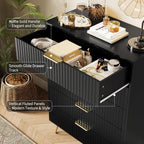 Garvee Fluted Dresser for Bedroom with 5 Drawers,32" Wide Modern Chest of Wooden Bedroom Chest with Metal Handle,Wide Clothes Storage Organizer,Closet Dresser & TV Stand for Living Room,Hallway,Black