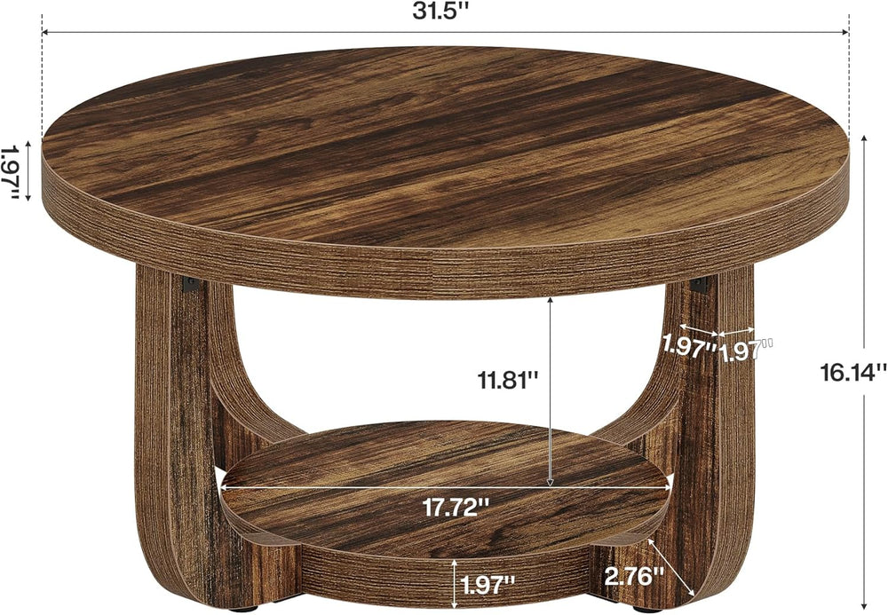 Tribesigns Round Coffee Table, 2-Tier Circle Coffee Table with Storage, Moder...