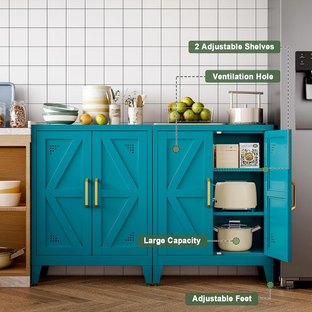 32" Metal Bathroom Storage Cabinet,Floor Storage Cabinet with 2 Doors an...
