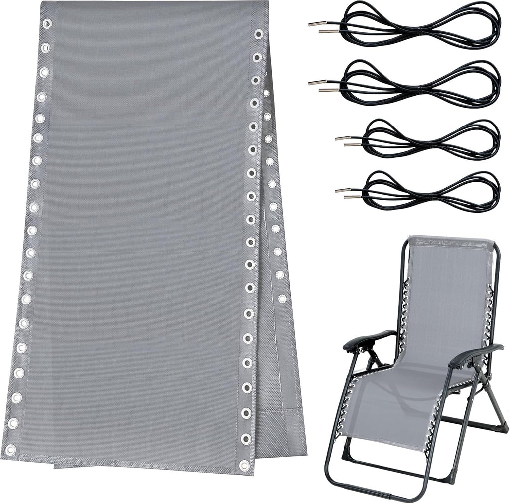 Ostlttyn Zero Gravity Chair Replacement Fabric with Cord Kits, 17inch Wide Repair Cloth with Replacement Bungee Cord for Anti Gravity Chairs Patio Lounge Chair Lawn Beach Sling Chair, Light Grey