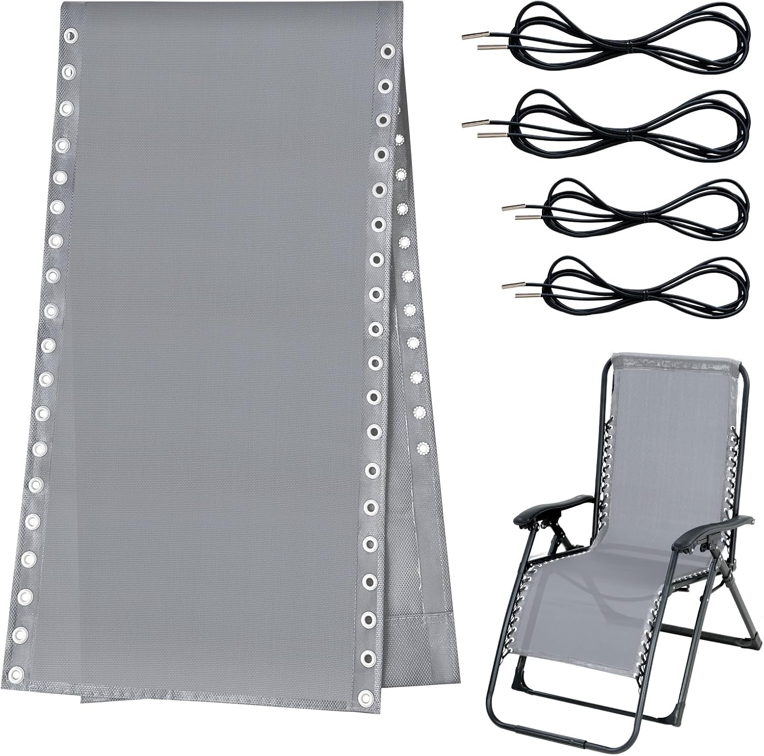 Ostlttyn Zero Gravity Chair Replacement Fabric with Cord Kits, 17inch Wide Repair Cloth with Replacement Bungee Cord for Anti Gravity Chairs Patio Lounge Chair Lawn Beach Sling Chair, Light Grey