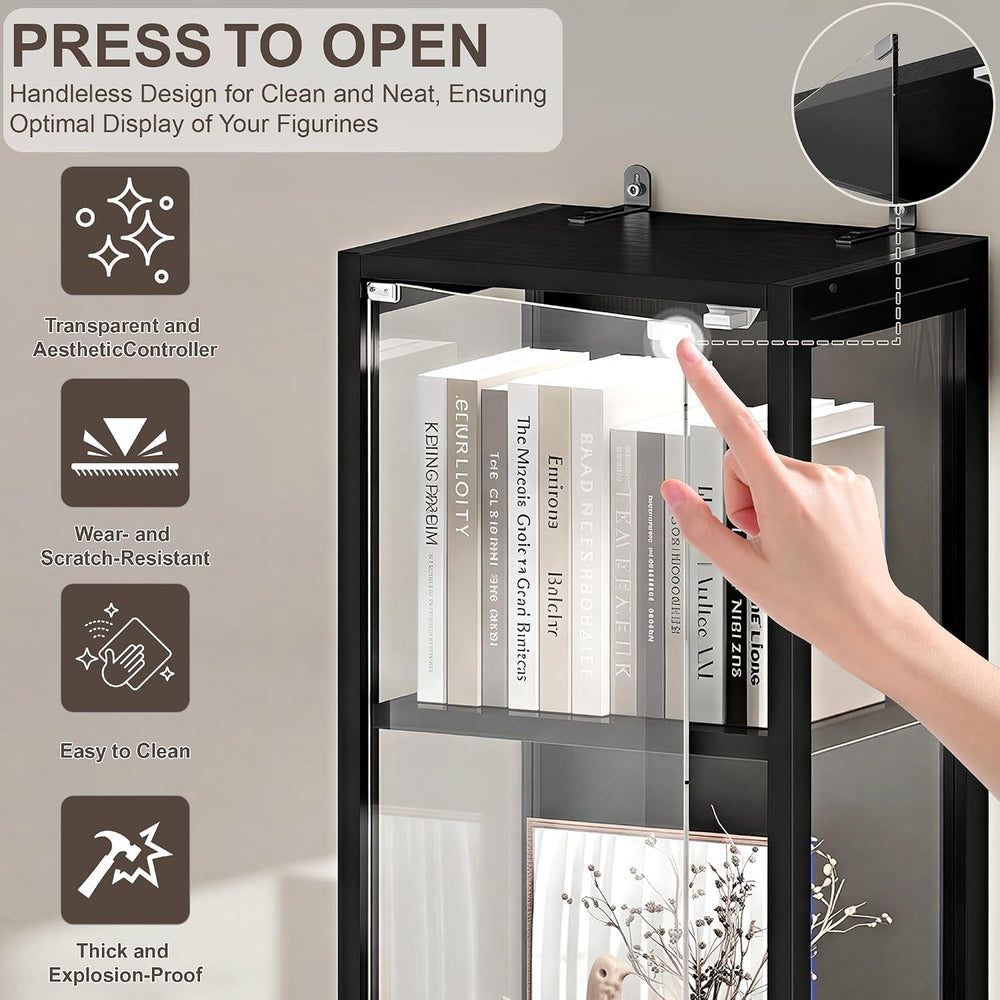 DreamDashio Display Cabinet with Glass Doors, 4-Tier Curio Cabinet with App R...